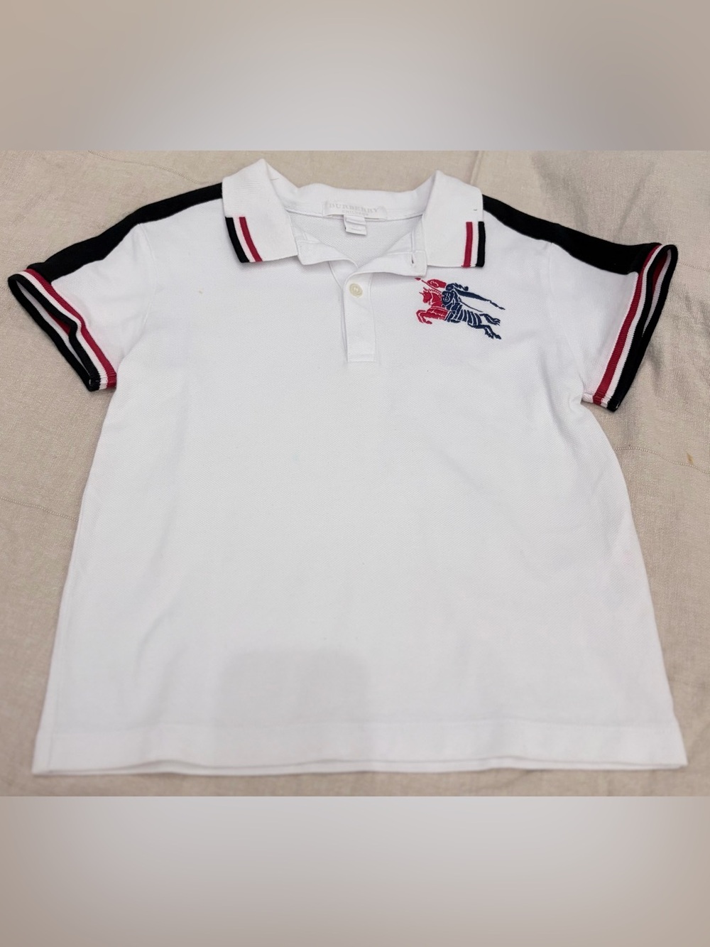 Burberry White Polo with Red & Navy Trim